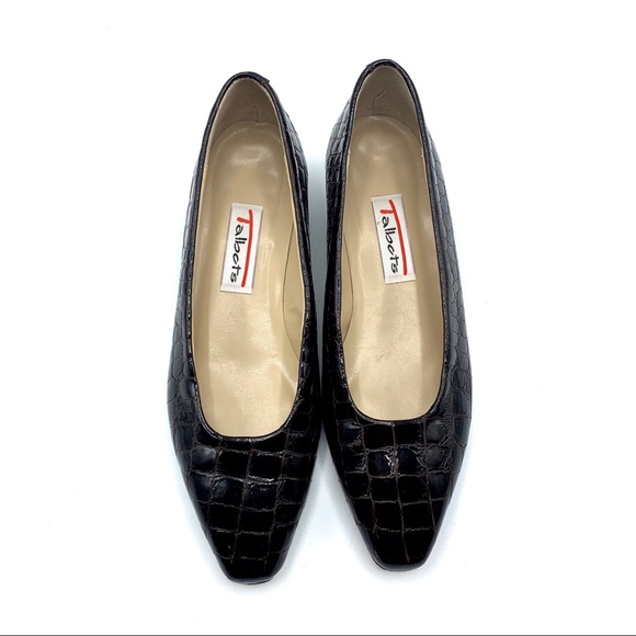 Talbots Vintage Leather Croc Embossed Block Heels - Picture 7 of 10